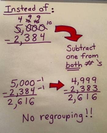 Avoiding Subtraction Regrouping - Ask Professor Puzzler Math Subtraction, Math Intervention, Math Strategies, Math Methods, Mental Math, Homeschool Math, Math Tricks, School Help, 3rd Grade Math