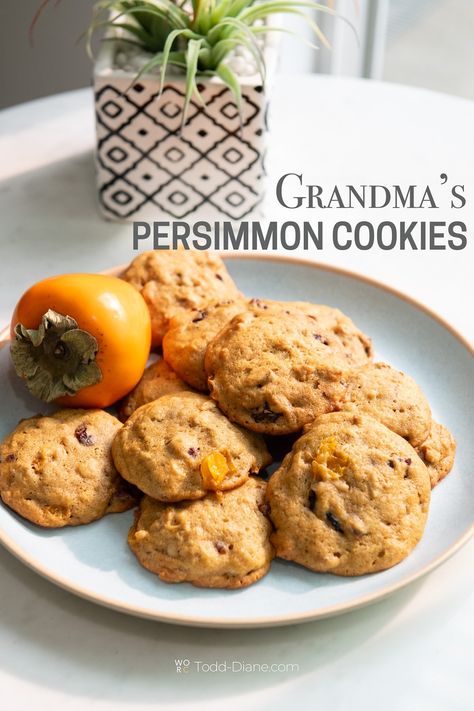 Persimmon Cookie Recipe QUICK, EASY . Recipe for persimmon cookies uses ripe Hachiya pulp persimmon . It's a great persimmon dessert recipe Easy Persimmon Cookies Recipe, Persimmon Bread Recipe Easy, Persimmon Cookies Recipe, Persimmon Dessert, Persimmon Cookie Recipe, Persimmon Cookies, Persimmon Bread, Persimmon Pudding, Persimmon Recipes