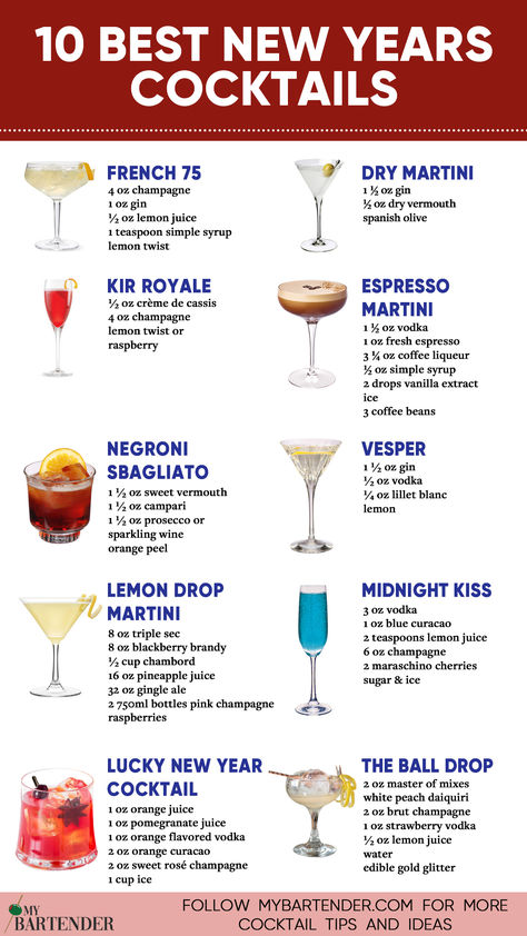 Best New Years Cocktails Nye Drinks, New Years Eve Drinks, Bartender Drinks Recipes, New Year's Drinks, New Years Cocktails, Christmas Drinks Alcohol, Bartender Drinks, Cocktail Drinks Alcoholic, Keto Cocktails