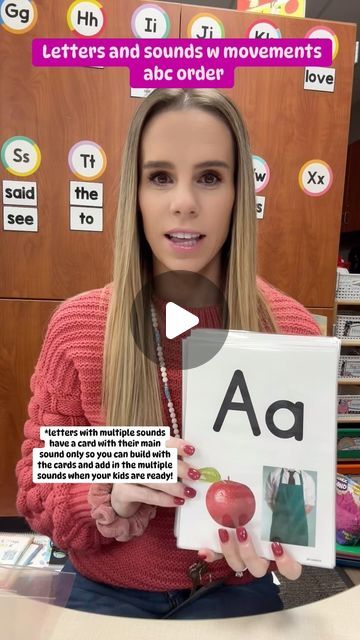 Lisa Elaine Peters on Instagram: "Letters and sounds w movements! ABC order!
*letters with multiple sounds have a card with their main sound only so you can build with the cards and add in the multiple sounds when your kids are ready! For example: letter a has a card with just Apple 🍎 then the card for short and long vowel! 

••cards available: a-z with their multiple sounds, digraphs, blends, r controlled! Currently working on diphthongs.. will be available soon!

Comment CARDS for link to your inbox! 📥 

#scienceofreadinginstruction #learntowrite #scienceofreading #sor #teachingontiktok #teachingideas #mappingwords #blending #segmentingsounds #reading #tpt #tptseller #tptresources #spellingrules
#phonics #teacheractivities #kindergarten #kinderclassroom #firstgrade #writingskills  #stu Letter Sounds For Kindergarten, Sound Letters Worksheet, Letter Sound Intervention Kindergarten, Games To Teach Letter Sounds, Alphabet Sound Cards Free Printables, Letter And Sound Activities, Learning Sounds Of Letters Activities, Pronouncing Letter Sounds, Short Long Vowels