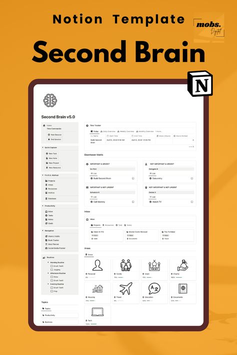 #Notion_Second_Brain_Dashboard #Notion_Organization_Ideas #Second_Brain_Notion #Brain_Template Notion Second Brain Dashboard, Notion Second Brain, Knowledge Management System, Notion Tips, Notion Library, Notion Ideas, Brain System, Eisenhower Matrix, Second Brain