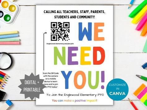 Join PTA Recruitment QR Code Flyer Join PTO Template Editable School Pta Volunteer Recruitment Printable Pto Membership Flyer Pta Template - Etsy Pta Recruitment Ideas, Goal Thermometer Templates, Pto Membership, Goal Thermometer, Pta Volunteer, Pta Membership, Pta Ideas, School Volunteer, Volunteer Recruitment