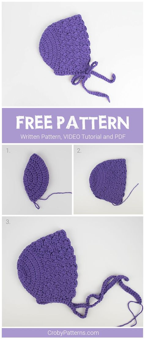 FREE PATTERN: How To Make A Crochet Bonnet | Croby Patterns Crochet Baby Bonnet Free Pattern Easy, Baby Bonnet Crochet Pattern Free, Crochet Baby Bonnet Free Pattern, Crochet Baby Hats Girl, Baby Bonnet Crochet Pattern, Crochet Baby Hats Free Pattern, Baby Hat Free Pattern, Baby Bonnet Pattern, Pola Topi