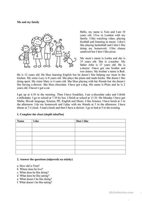 Me and my family - English ESL Worksheets for distance learning and physical classrooms My Family Worksheet, Family Hobbies, Esl Reading, Family Worksheet, Learning Sight Words, English Exercises, English Grammar Worksheets, Me And My Family, Kids English