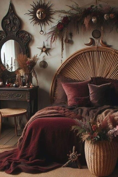 Boho Fabric Ceiling Ideas, Dark Victorian Aesthetic Bedroom, Dark Academia Vanity, Practical Magic Aesthetic Home Decor, Moody Boho Bedroom, Art Deco Decoration, Casa Country, Dark Home Decor, Dark Home