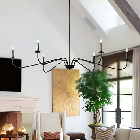 Emaani 6-Light Classic / Traditional Chandelier with Candle-Style Lighting - Bed Bath & Beyond - 39152248 Black Chandelier Living Room, French Chic Style, Candlestick Chandelier, Minimalist Chandelier, Dining Chandelier, Black Light Fixture, Black Dining Room, Dining Room Light Fixtures, Candle Chandelier