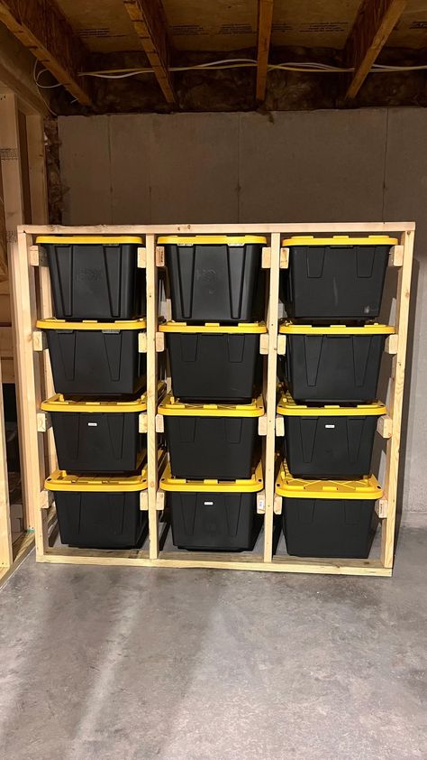 DIY 27 Gallon Tote Storage Shelves Storage Bin Storage, Rolling Shelves Garage, Diy Shelving Storage, Shelves With Bins, Garage Shelves For Storage Bins, Bin Storage Shelves Diy Garage, Storage Room Shelves Diy, Garage Storage Shelves Diy Wall, How To Build Bin Storage