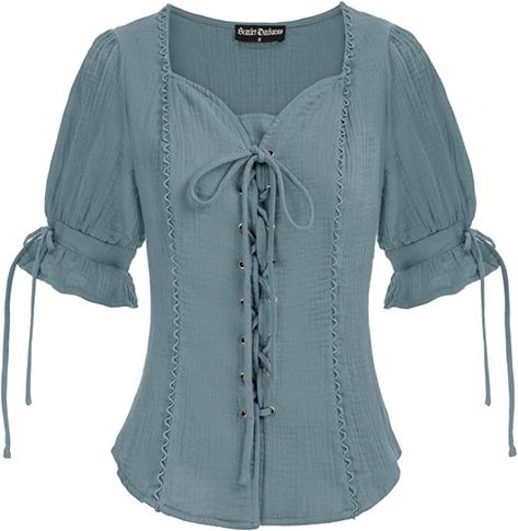 Scarlet Darkness Renaissance Shirts for Women Summer Plus Size Lace-up Tops Tee at Amazon Women’s Clothing store Medieval Pirate, Medieval Shirt, Cotton Lace Tops, Ruffle Top Blouses, Pretty Shirts, Costume Themes, Lace Shirt, Lace Tops, Cotton Tops