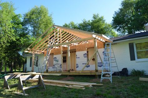 Adding a Front Porch to a Brick Ranch - Beneath My Heart Adding A Front Porch, Renovation Facade, Front Porch Addition, Veranda Design, Deck Addition, Ranch House Remodel, Ranch House Exterior, House Front Porch, Porch Remodel