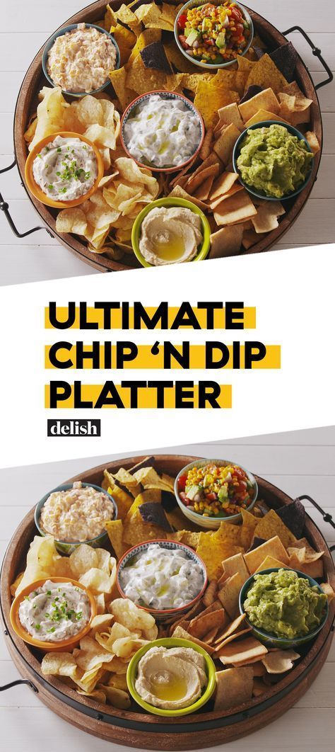 This Ultimate Chip & Dip Platter has something for EVERYONE at your party. Get the recipe at Delish.com. #recipe #easy #easyrecipe #partyideas #partyfood #appetizers #appetizer #party #dip Appetizer Dips Cold, Dip Platter, Fingerfood Party, Charcuterie Inspiration, Party Food Platters, Charcuterie Recipes, Läcker Mat, Party Platters, Chip Dip