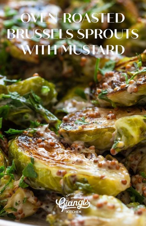 Oven-roasted Brussels Sprouts are incredibly easy to make and are packed with great flavor. They are the perfect combination of crispy on the outside and tender on the inside. Add this side dish to your next dinner menu. You'll never do Brussels Sprouts any other way after trying this recipe! Brussel Sprout Recipes Mustard, Mustard Brussel Sprouts Roasted, Dijon Mustard Brussel Sprouts, Dijon Brussel Sprouts, Mustard Brussel Sprouts, Oven Roasted Brussels Sprouts, Party Side Dishes, Candida Recipes, Easy Vegetable Side Dishes