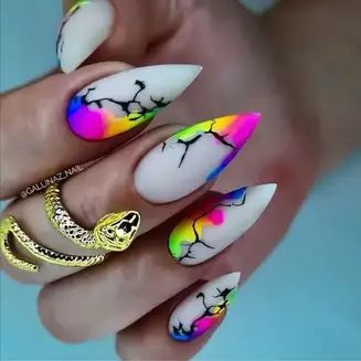 2024 Neon Spring Nails: Brighten Your Look with Vibrant Colors Rave Nails, Neon Nail Art, Feather Nails, Crazy Nails, Get Nails, Rainbow Nails, Neon Nails, Marble Nails, Nail Art Summer