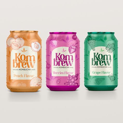 Healthy Drink Package Design, Organic Drink Packaging, Kombucha Design Packaging, Kombucha Logo Design, Lemonade Label Design, Beverage Label Design, Energy Drink Logo Design Ideas, Can Logo Design, Juice Branding Design