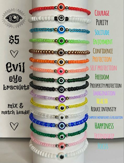 Bracelet, evil eyes, rainbow, colorful, spiritual, handmade Gel Bracelets Meaning, Evil Eye Types, Evil Eye Bracelet Ideas Diy, Rainbow Evil Eye Bracelet, Bracelet Ideas Evil Eye, Evil Eye Bracelet Ideas, Evil Eye Jewelry Diy, Evil Eye Bracelet Diy, Evil Eye Quotes