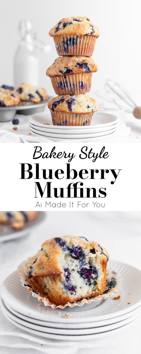 Blueberry muffins on a plate Bakery Style Blueberry Muffins, Bakery Muffins, Gluten Free Blueberry Muffins, Homemade Blueberry Muffins, Bakers Table, Best Blueberry Muffins, Bakery Style Muffins, Berry Muffins, Homemade Muffins