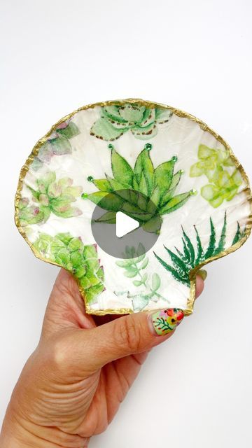 Samantha Sarles on Instagram: "How to decoupage a shell with napkins and turn it into a ring dish!! Let me know if you have any questions! 🐚💕 . . . #plaidcrafts #modpodge #decoupage #decoupageart #shellcraft #shells" How To Decoupage Scallop Shells, How To Decoupage Shells, How To Decoupage With Napkins, Decoupage Shells Diy, Decoupage Shells, Shells Diy, Craft Fairs Booth, Napkin Decoupage, Decoupage Art