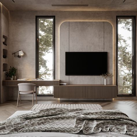 BoHo Bedroom Design :: Behance Bedroom Tv Wall Ideas, Bedroom Tv Unit Design, Tv Unit Bedroom, Brain Storming, Bedroom Tv Wall, Tv Unit Design Modern, Concrete Paint, Concrete Effect Paint, Stone Paint