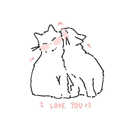 Cats Anime, Cat Doodle, Two Cats, Cute Messages, Cute Memes, Couple Drawings, Cute Little Drawings, Love Drawings, Cute Animal Drawings