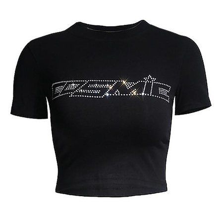 Cosmic Crop Top, Clothes No Background, Black Crop Top Aesthetic, Cute Crop Tops Aesthetic, Cute Shirts Y2k, Cool Crop Tops, Y2k Rhinestone Top, Cosmic Clothes, Cosmic Top