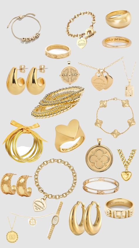 Jewellery Gold Aesthetic, Vanilla Girl Jewelry Gold, Gold Jewlerie Aesthetic, Jewelry Gold Aesthetic, Where To Get Jewelry, Classy Jewelry Aesthetic, Gold Jewelry Aesthetic, Xoxo Jewelry, Jewelry Closet