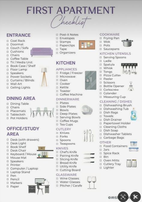 House Utilities Checklist, Budgeting For An Apartment, Bedroom Needs List, Move In Essentials First Apartment, Things For New Apartment, Apartment Shopping Checklist, Apartment Furniture List, First Apartment Necessities, First Appartement Must Have