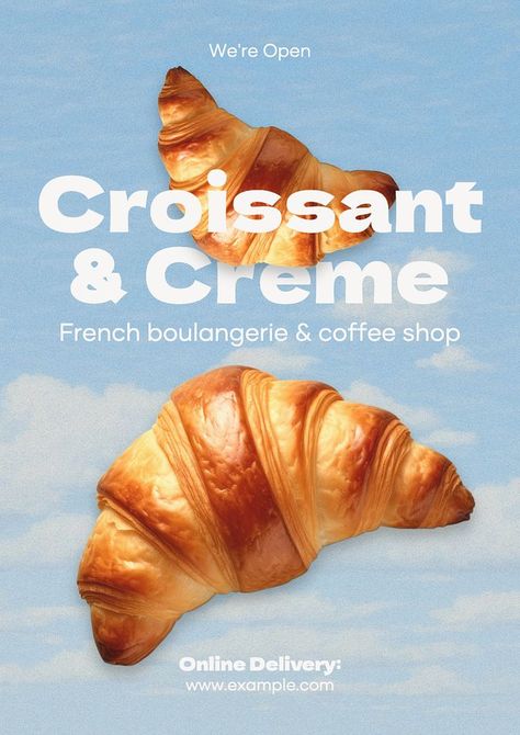 Croissant & bakery poster template | premium image by rawpixel.com / Tang Bakery Design Poster, Food Graphic Design Poster, Bakery Flyer Design Ideas, Food Product Poster Design, Food Poster Design Layout, Food Poster Ideas, Bread Template, Bakery Flyer Design, Bakery Poster Design