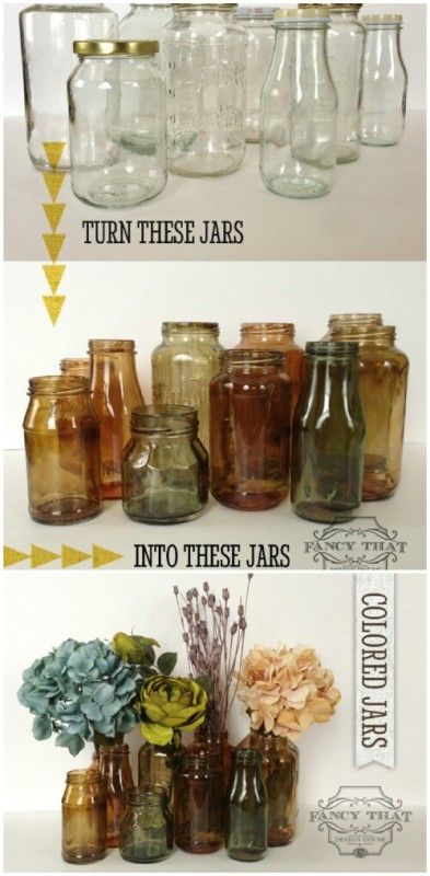 Dyed Jars Diy Bottles, Diy Keramik, Vintage Diy, Mason Jar Crafts, Décor Diy, Jar Crafts, Crafty Craft, Crafty Diy, Bottles And Jars