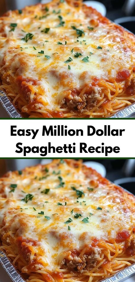 Searching for a flavorful dinner option? This Million Dollar Spaghetti Recipe is one of the best easy dinner ideas, offering a delightful combination of pasta, cheese, and savory sauce that makes for a perfect family meal. Million Dollar Spaghetti Recipe, Best Spaghetti Recipe, Spagetti Recipe, Spaghetti Recipes Easy, Pasta Casserole Recipes, Baked Spaghetti Recipe, Million Dollar Spaghetti, Pasta Cheese, Flavorful Dinner