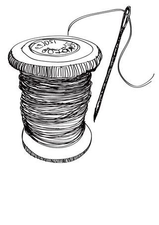 Needle and Thread Spool Drawing Thread And Needle Drawing, Spool Of Thread Drawing, Sewing Needle Tattoo Design, Needle And Thread Drawing, Sewing Needle Tattoo, Needle Illustration, Needle Drawing, Sewing Drawing, Technology Drawing