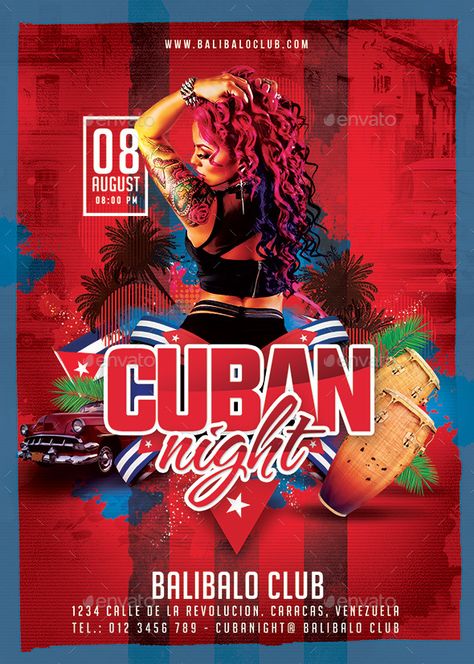 Cuban Night Party Flyer Template PSD - Download: https://graphicriver.net/item/cuban-night-party/21688220?ref=ksioks Latin Party Flyer, Class Poster Ideas, Latin Christmas, Latino Party, Latin Club, Latino Music, Club Posters, Havana Party, Cuban Party