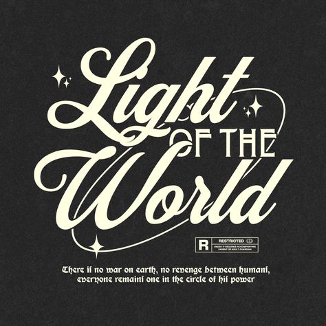 🎟️ Use Promo Code KITTLPT to get 25% off your first subscription purchase, and make designs just like you see on this page! ✨  Light of the world 💡  This striking, timeless and stylish design by @harbros_studio would look amazing on a hoodie. What do you think? Drop a comment if it's your vibe 😎  __ #kittl #kittldesign #tshirtdesign #minimal #streetwear #typography #modern #designsoftware #graphicdesign #designinspiration Streetwear Typography T Shirts, Typography Streetwear Design, Typography Hoodie Design, Hoodie Typography Design, Typo Tshirt Design, Minimal Typography Tshirt Design, The Light Of The World, Modern Typography Design, Graphic Design Merch