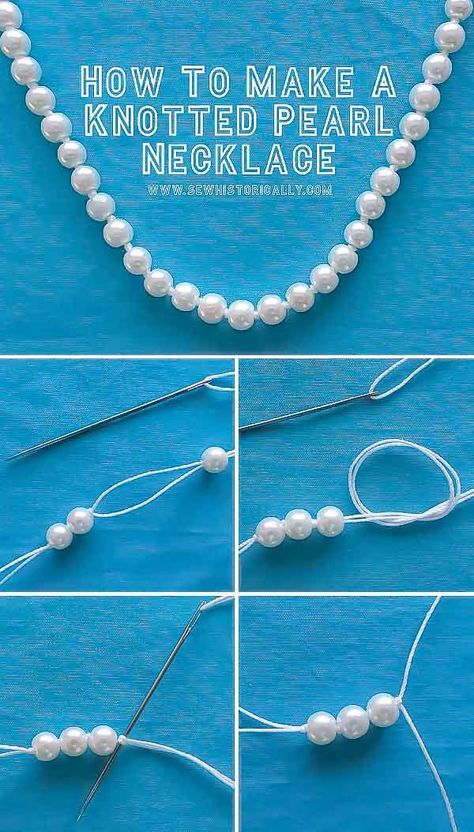 Pearl Necklace Tutorial, Diy Pearl Necklace, Hantverk Diy, Beaded Necklace Tutorial, Motifs Perler, Pearls Diy, Jewelry Knots, Beaded Necklace Diy, Necklace Tutorial