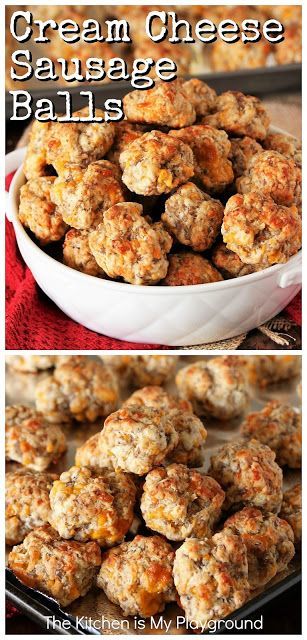 Cream Cheese Sausage Balls ~ Make everybody's party-favorite Sausage Balls extra tender and extra delicious by adding in a touch of cream cheese! ALWAYS a hit. www.thekitchenismyplayground.com Breakfast Casserole Cream Cheese, Cheese Sausage Balls, Cream Cheese Sausage, Cream Cheese Sausage Balls, Sausage Balls Recipe, Sausage Balls, Cheese Sausage, Cheese Balls, Minced Meat