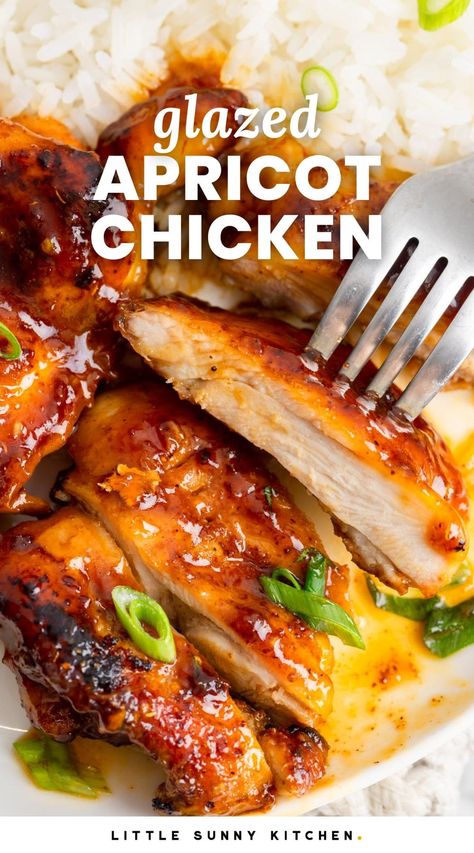 This easy sweet and savory Glazed Apricot Chicken dinner is so packed with flavors, ready in under 30 minutes, and simple to make on the stovetop. Apricot Glazed Chicken, Apricot Chicken Recipes, Chicken Thighs Dinner, Simple Family Meals, Apricot Recipes, Apricot Chicken, Top Chicken Recipes, Glazed Chicken, Sauce For Chicken