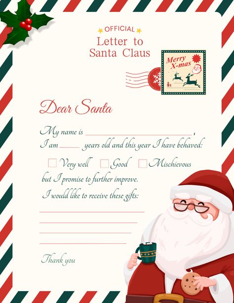 Christmas Traditions Kids, Santa Letters, Dear Santa Letter, Santa Letter Template, Letter To Santa, Christmas Tradition, Letter Template, Printable Letters, Christmas Templates