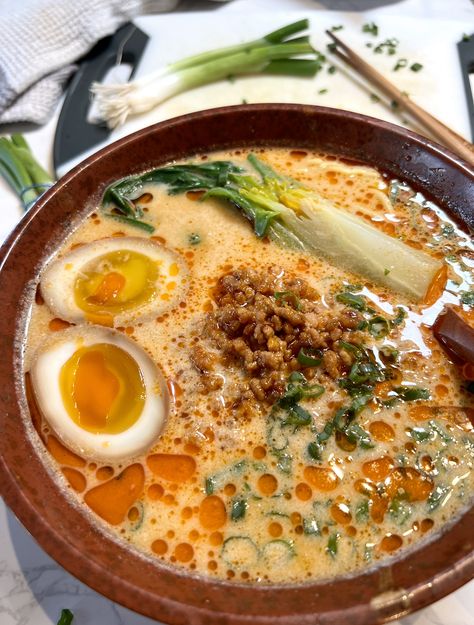 Tan Tan Ramen (Tantanmen) | Iankewks Tan Tan Ramen, Ramen Eggs, Japanese Noodle Soup, Pork Ramen, Easy Ramen, Bowl Of Ramen, Spicy Ramen, Ramen Soup, Asian Soup