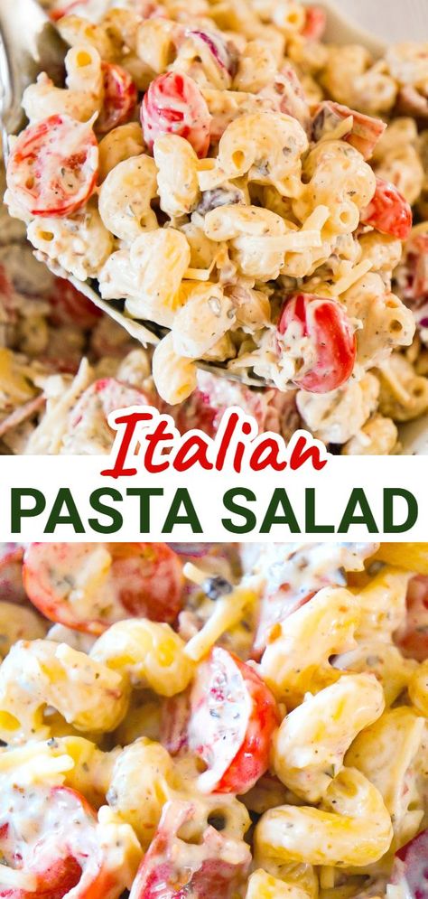 Creamy Italian Pasta Salad, Creamy Pasta Salad, Tomato Pasta Salad, Creamy Pasta Salads, Italian Pasta Salad, Cold Pasta Salad Recipes, Vegetarian Salad Recipes, Cold Side, Savory Salads