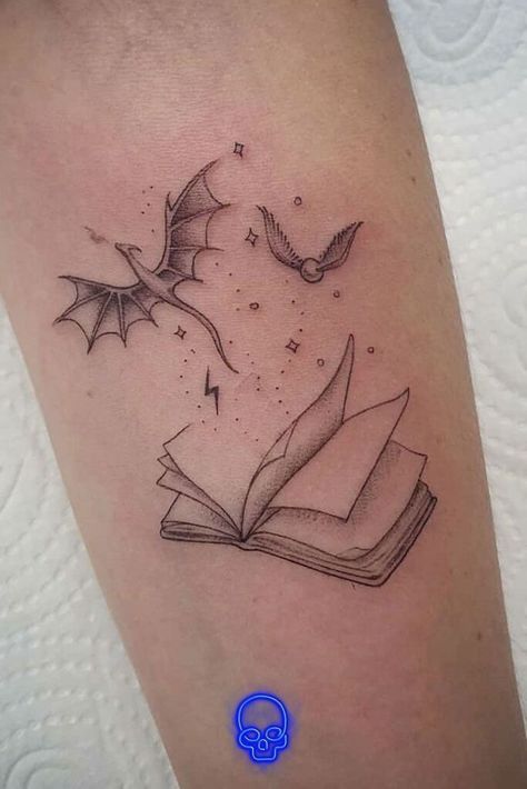 210+ Book Tattoo Designs For Literature Lovers (2022) - TattoosBoyGirl Thestral Tattoo, Citate Harry Potter, Hp Tattoo, Bookish Tattoos, Tato Henna, Muster Tattoos, Inspiration Tattoos, Stylist Tattoos, Book Tattoo