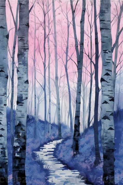 Birch Tree Art Watercolor, Snowy Birch Trees, Simple Birch Tree Painting, Spring Birch Trees, Birch Trees In Snow, Tree In Winter Drawing, Abstract Birch Trees, White Birch Trees Painting, Birch Trees In Winter