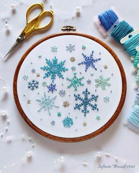 Christmas snowflakes ❄️ Embroidery Pattern. PDF Pattern available in my Etsy shop. Link in bio. Complete video tutorial on my YouTube… | Instagram Snowflakes Embroidery, Snowflakes Embroidery Pattern, Christmas Hand Embroidery, Snowflake Embroidery, Winter Embroidery, Christmas Embroidery Patterns, Christmas Embroidery Designs, Embroidery Works, Art Winter