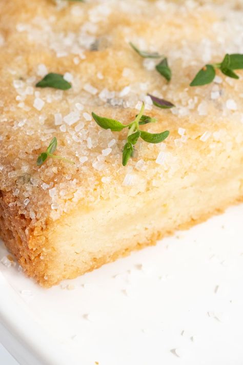 This Lemon Thyme Shortbread is not only ridiculously easy to make, it's also melt-in-your-mouth delicious and ALWAYS brings rave reviews! #lemonshortbread, #lemonthymeshortbread, #easylemonshortbread, #easyshortbreadcookies Lemon Thyme Dessert, Lemon Thyme Bars, Lemon Rosemary Shortbread, Lemon Thyme Shortbread Cookies, Thyme Shortbread Cookies, Lemon Thyme Cookies, Thyme Dessert, Lemon Thyme Cake, Lemon Thyme Recipes