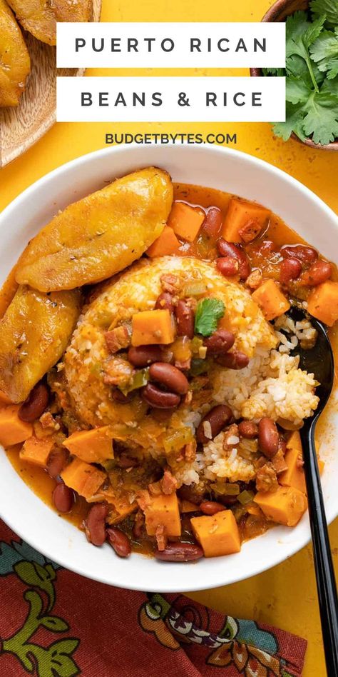 Puerto Rican Rice and Beans Puerto Rican Rice And Beans, Puerto Rican Rice, Budget Bytes, Rice And Beans, Easy One Pot Meals, Frugal Meals, Budget Friendly Recipes, Vegetarian Recipes Dinner, Bean Recipes