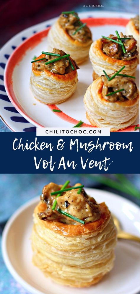 Chicken Vol Au Vent Recipe, Mushroom Vol Au Vent, Mushroom Filling, French Appetizers, Savory Puff Pastry, Puff Pastry Shells, Chicken And Mushroom, Puff Pastry Tart, Italian Herbs