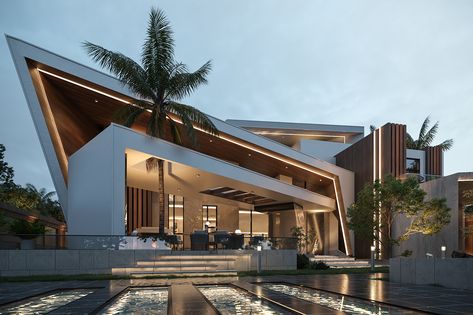 Deconstructed Modern Villa on Behance Modern Villa Exterior, Luxury Villa Design, Luxury Exterior, Architecture Drawing Plan, Best Modern House Design, Modern House Facades, Architect Design House, Architecture Model House, Architecture Building Design