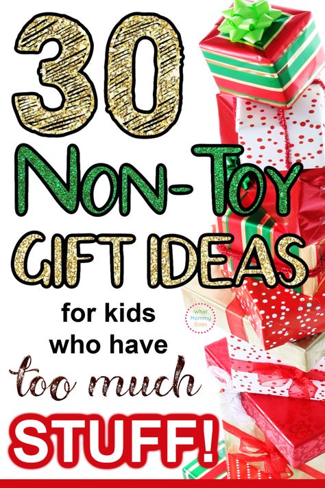 Do you need to buy a Christmas gift for a kids who has EVERYTHING they want already? You MUST see this list of ideas! This is a great list of simple non-toy Christmas gift ideas for kids of all ages. It will simplify Christmas for you and your loved ones. | presents for kids #christmasgifts #meaningfulgifts Christmas Gift 5 Things, Custom Christmas Gifts For Kids, Christmas Gifts Not Toys, Stocking Gifts For Kids, Christmas Present Ideas Preschool, Christmas Wrapping Ideas For Grandkids, Children Diy Christmas Gifts, Christmas Gift Something You Need, 6 Gift Rule For Christmas