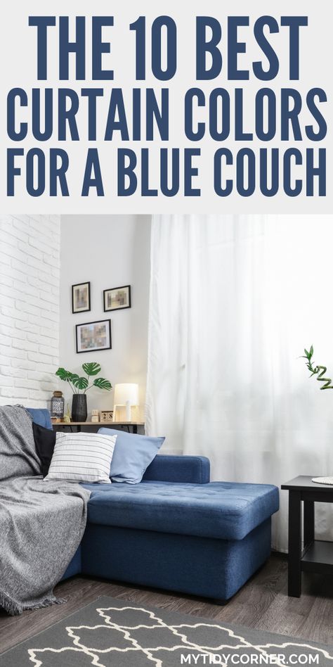 curtain colors for blue sofa Curtain Color Ideas, Royal Blue Couch, Blue Leather Couch, Dark Blue Couch, Navy Sofa Living Room, Navy Blue Couches, Blue Curtains Living Room, Blue Couch Living, Curtain Colors