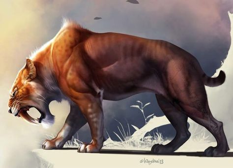 Creature Creation, Sabertooth Tiger, Big Cats Art, Ancient Animals, Prehistoric Art, Paleo Art, Extinct Animals, Tiger Art, Majestic Animals