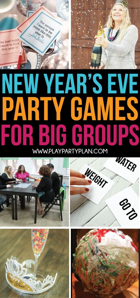 New Year's Eve Games For Family, Games For Big Groups, Nye Party Games, Party Games Group, Games Group, Family New Years Eve, Party Games For Adults, Ideas Birthday Party, Kids New Years Eve