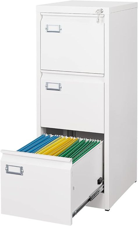 Amazon.com: ZAOUS Metal Vertical File Storage Cabinet, 3 Drawer File Cabinet with Lock, 18" Deep Vertical Filing Cabinets for A4 Legal/Letter Size, Assembly Required (3 Drawer - Gray) : Office Products File Storage Cabinet, Filling Cabinet, Gray Office, 3 Drawer File Cabinet, Drawer File Cabinet, Legal Letter, Filing Cabinet Storage, Office Themes, Office Lounge