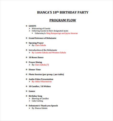 Birthday Program Template - 11+ Free Word, PDF, PSD, EPS, AI, Vector Format Download | Free & Premium Templates Sample Invitation For Debut, 21st Birthday Program Ideas, 18th Birthday Debut Program Flow, Debut Flow Of Program, Debut Program Ideas, Sweet 16 Party Program Ideas, Birthday Debut Ideas 18th, Themes For Debut, 18th Birthday Program Ideas